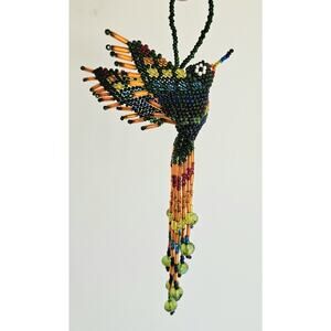 Small Hand Beaded Hanging HUMMINGBIRD Ornament Tropical Vibrant Colors